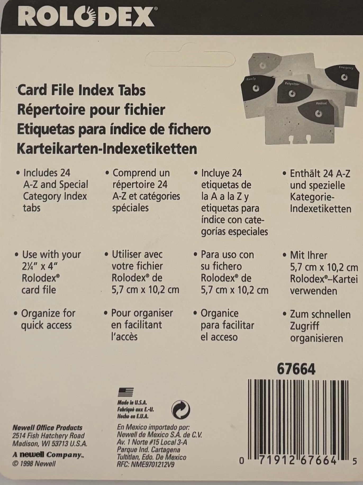 Rolodex Necessities, 24 Index Tabs, 2 1/4 in. x 4 in., Item #67664