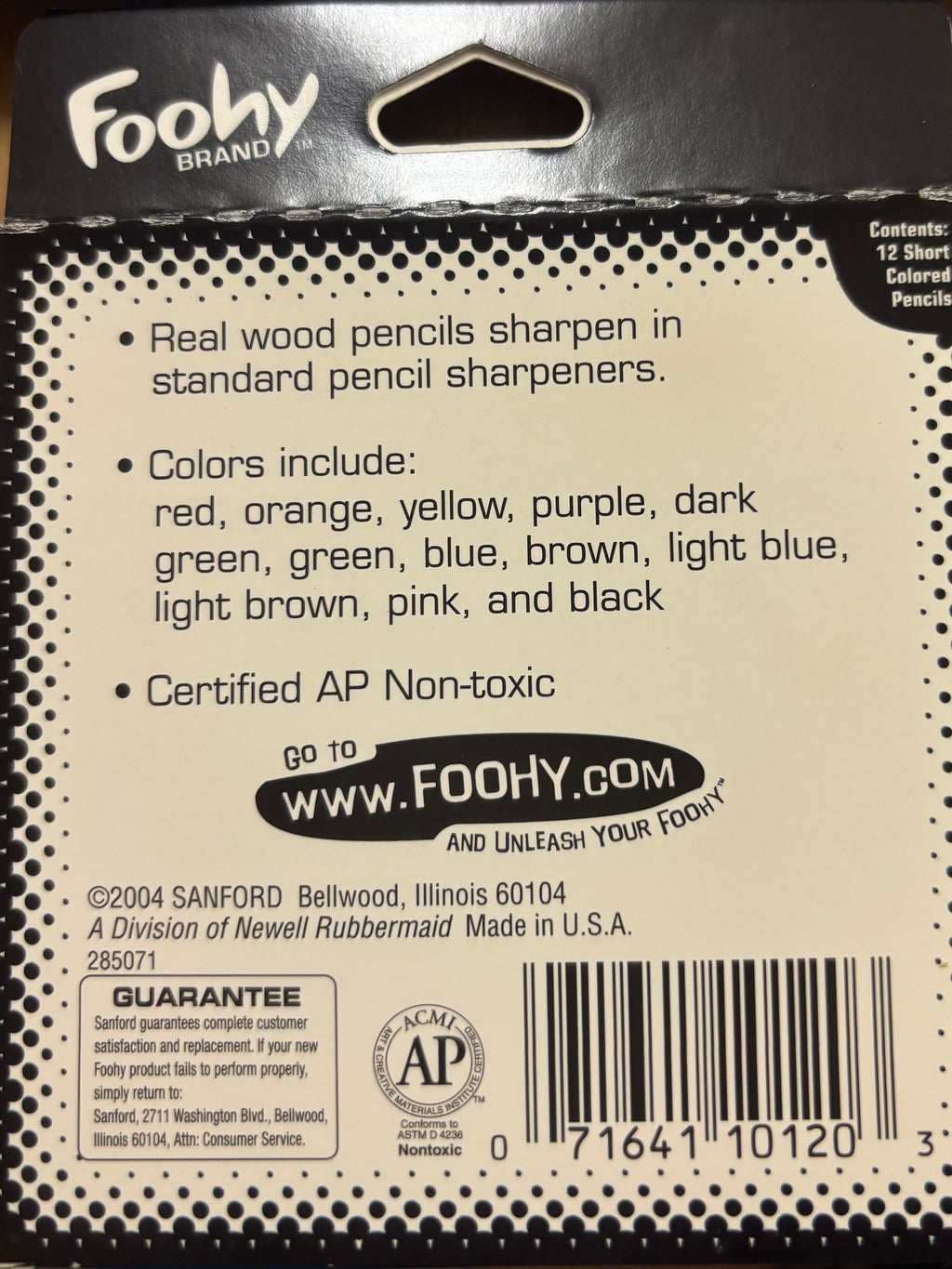 Foohy Short Colored Pencils 12 pack, Item # 10120